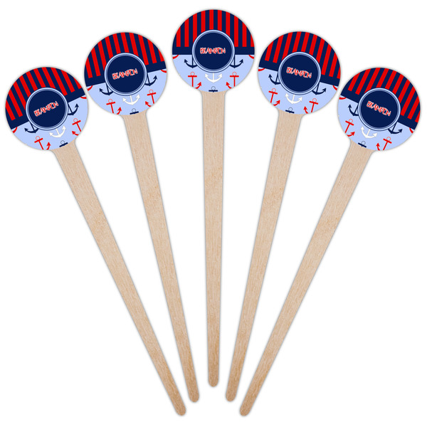 Classic Anchor & Stripes Wooden 4" Food Pick - Round - Fan View