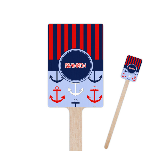 Custom Classic Anchor & Stripes 6.25" Rectangle Wooden Stir Sticks - Single Sided (Personalized)
