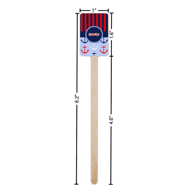 Classic Anchor & Stripes Wooden 6.25" Stir Stick - Rectangular - Dimensions