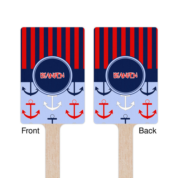 Classic Anchor & Stripes Wooden 6.25" Stir Stick - Rectangular - Double Sided - Front & Back