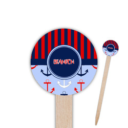 Classic Anchor & Stripes Round Wooden Food Picks (Personalized)