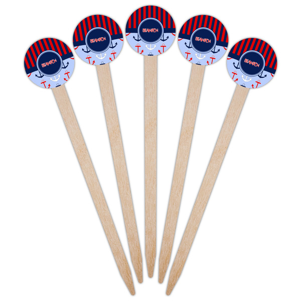 Classic Anchor & Stripes Wooden 6" Food Pick - Round - Fan View