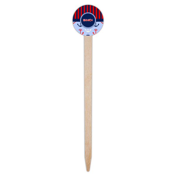 Classic Anchor & Stripes Wooden 6" Food Pick - Round - Single Pick