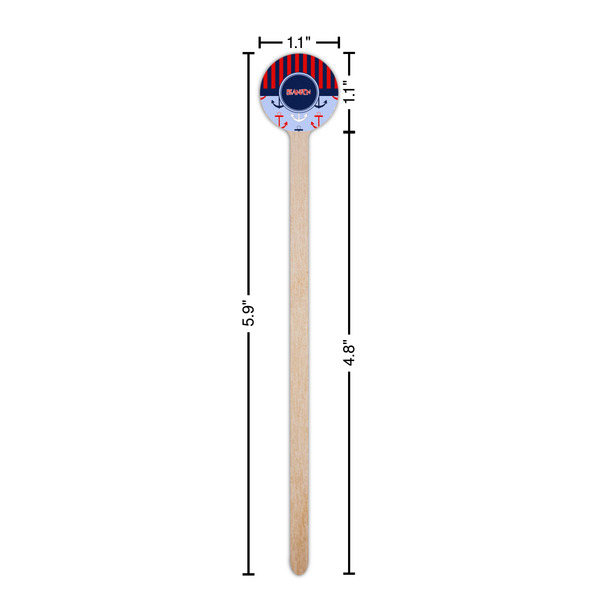 Classic Anchor & Stripes Wooden 6" Stir Stick - Round - Dimensions