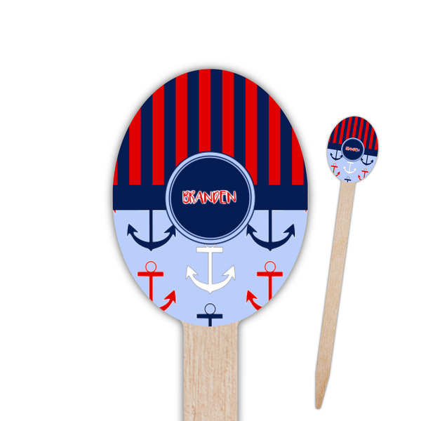 Custom Classic Anchor & Stripes Oval Wooden Food Picks (Personalized)