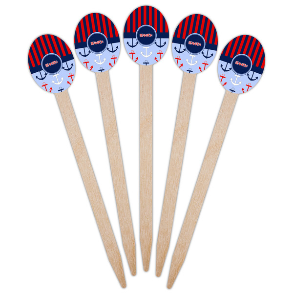 Classic Anchor & Stripes Wooden Food Pick - Oval - Fan View