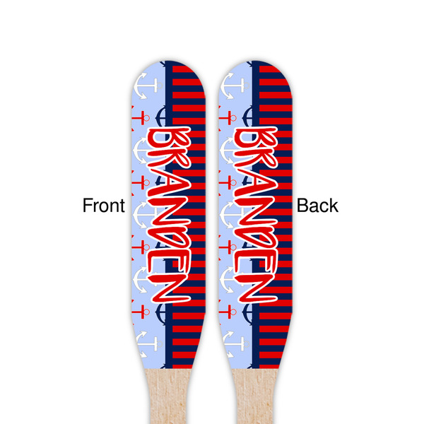 Classic Anchor & Stripes Wooden Food Pick - Paddle - Double Sided - Front & Back