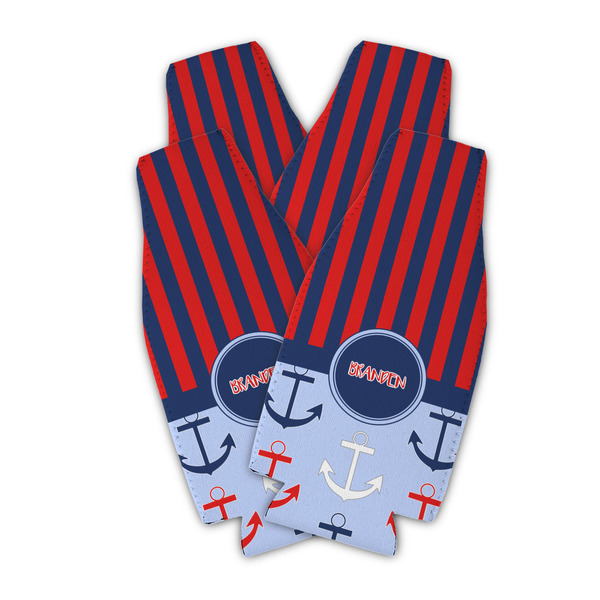 Classic Anchor & Stripes Zipper Bottle Cooler - Set of 4 - PARENT MAIN (flat)