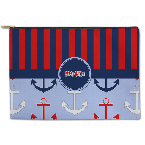 Custom Classic Anchor & Stripes Zipper Pouch - Large - 12.5"x8.5" (Personalized)