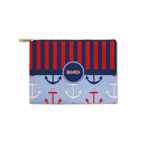 Custom Classic Anchor & Stripes Zipper Pouch - Small - 8.5"x6" (Personalized)