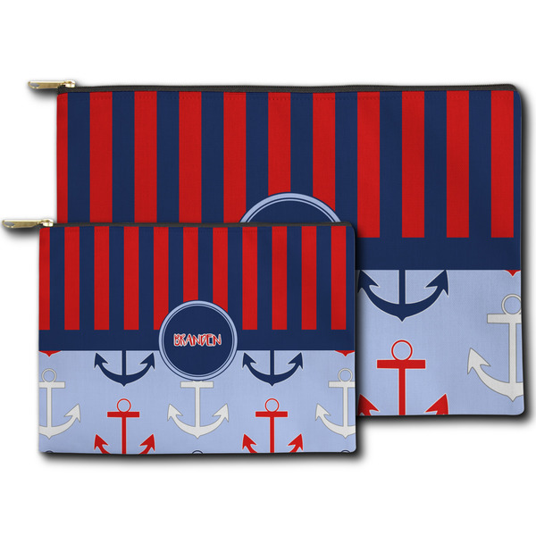 Classic Anchor & Stripes Zippered Pouches - Size Comparison