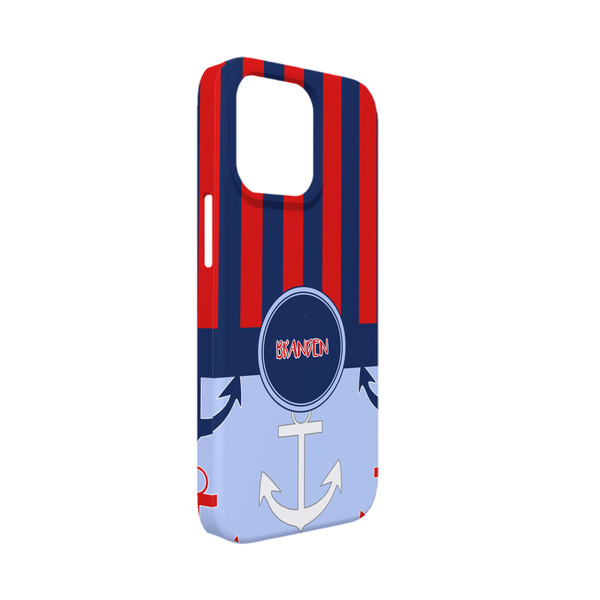 Custom Classic Anchor & Stripes iPhone Case - Plastic - iPhone 13 Mini (Personalized)