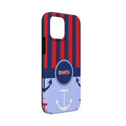 Classic Anchor & Stripes iPhone Case - Rubber Lined - iPhone 13 Mini (Personalized)