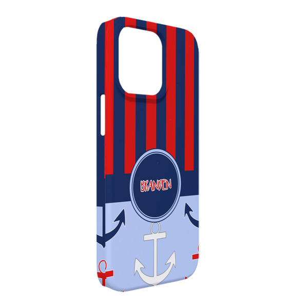 Custom Classic Anchor & Stripes iPhone Case - Plastic - iPhone 13 Pro Max (Personalized)
