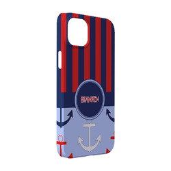 Classic Anchor & Stripes iPhone Case - Plastic - iPhone 14 (Personalized)
