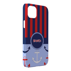 Classic Anchor & Stripes iPhone Case - Plastic - iPhone 14 Plus (Personalized)