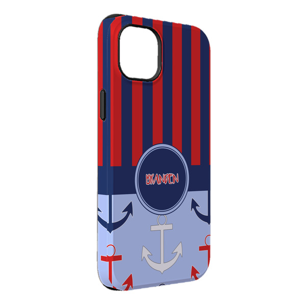 Custom Classic Anchor & Stripes iPhone Case - Rubber Lined - iPhone 14 Plus (Personalized)