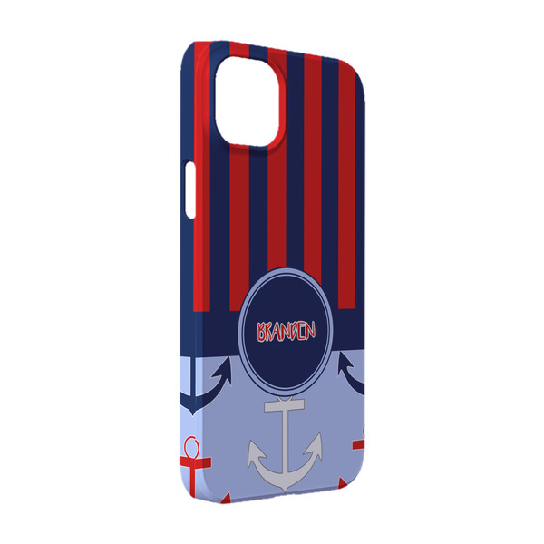 Custom Classic Anchor & Stripes iPhone Case - Plastic - iPhone 14 Pro (Personalized)