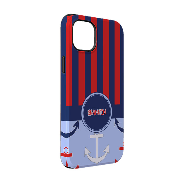 Custom Classic Anchor & Stripes iPhone Case - Rubber Lined - iPhone 14 Pro (Personalized)