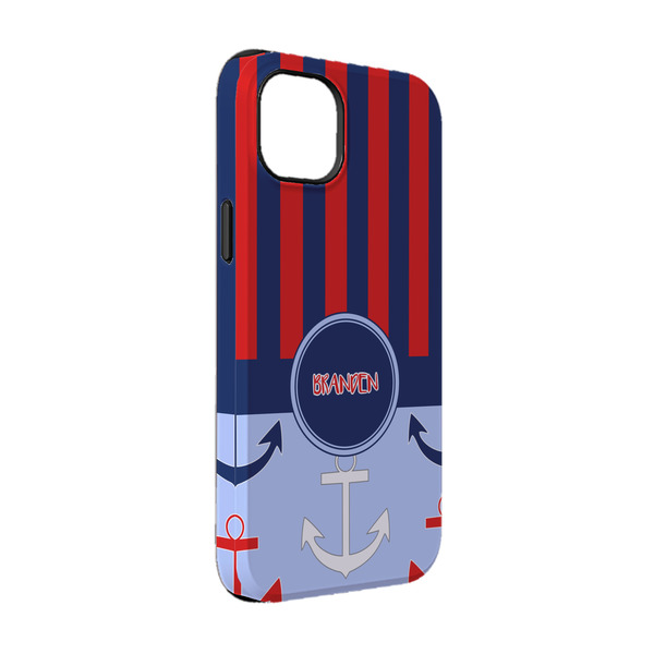 Custom Classic Anchor & Stripes iPhone Case - Rubber Lined - iPhone 14 (Personalized)