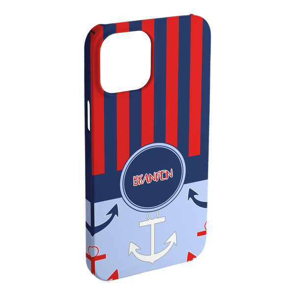 Custom Classic Anchor & Stripes iPhone Case - Plastic - iPhone 15 Plus (Personalized)