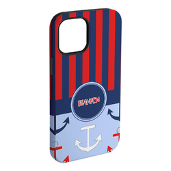 Classic Anchor & Stripes iPhone Case - Rubber Lined - iPhone 15 Plus (Personalized)