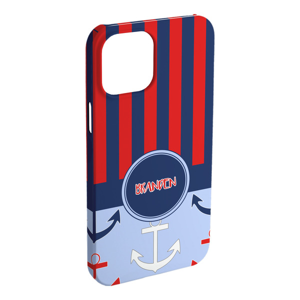 Custom Classic Anchor & Stripes iPhone Case - Plastic - iPhone 15 Pro Max (Personalized)