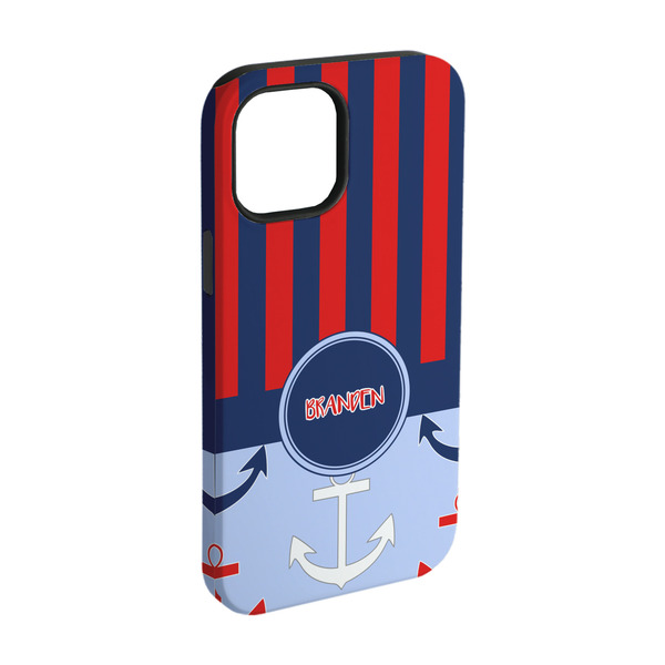 Custom Classic Anchor & Stripes iPhone Case - Rubber Lined - iPhone 15 Pro (Personalized)
