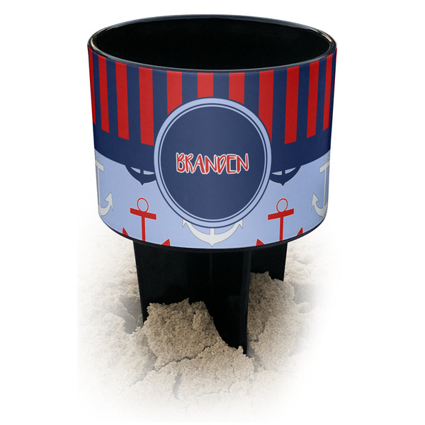 Custom Classic Anchor & Stripes Black Beach Spiker Drink Holder (Personalized)