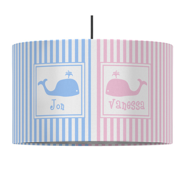 Custom Striped w/ Whales 12" Drum Pendant Lamp - Fabric (Personalized)