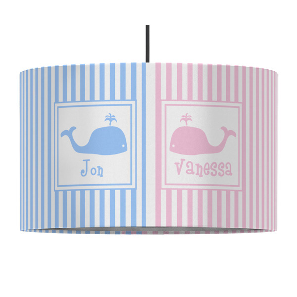 Striped w/ Whales 12" Drum Lampshade - PENDANT (Fabric)