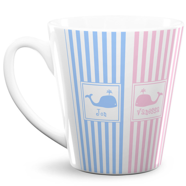 Custom Striped w/ Whales 12 Oz Latte Mug (Personalized)