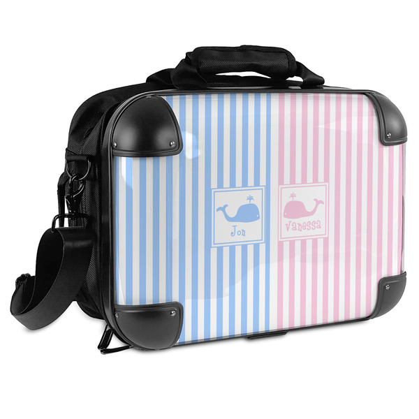 Custom Striped w/ Whales Hard Shell Briefcase (Personalized)