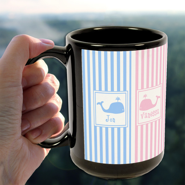 Striped w/ Whales 15oz. Black Mug - LIFESTYLE