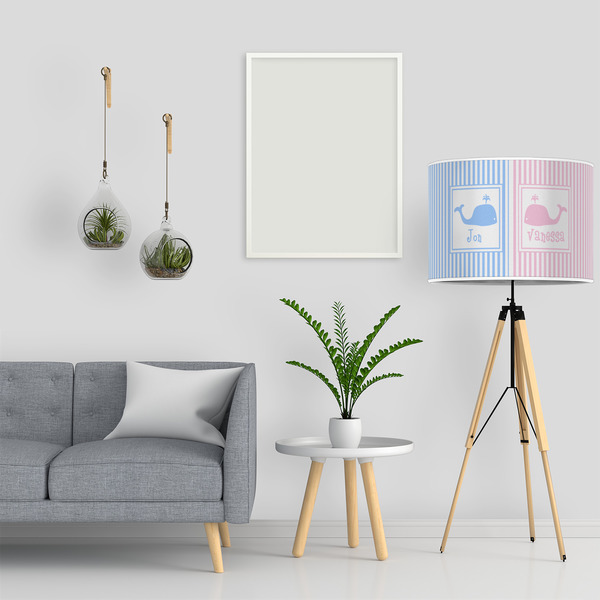 Striped w/ Whales 16" Drum Lampshade - LIFESTYLE