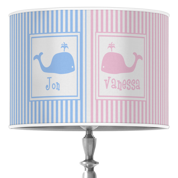 Custom Striped w/ Whales 16" Drum Lamp Shade - Poly-film (Personalized)