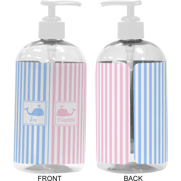 Striped w/ Whales 16 oz Plastic Liquid Dispenser- Approval- White