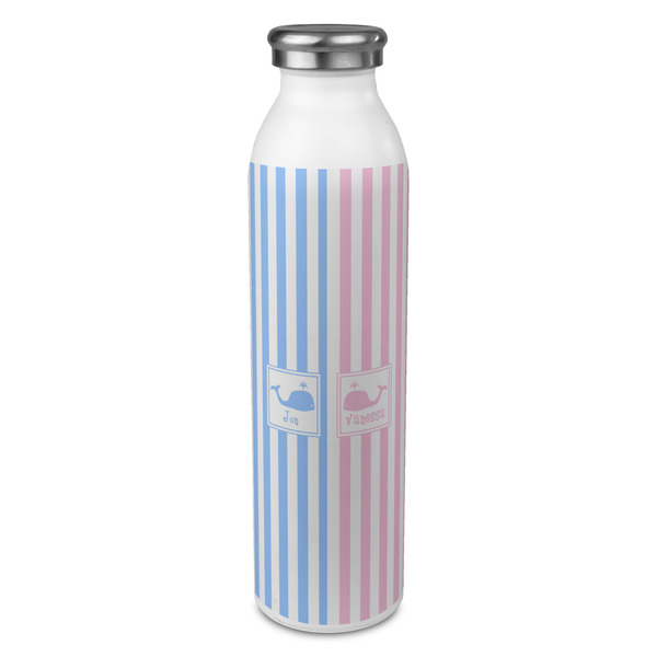 Custom Striped w/ Whales 20oz Stainless Steel Water Bottle - Full Print (Personalized)