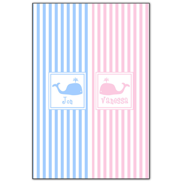 Custom Striped w/ Whales Wood Print - 20x30 (Personalized)