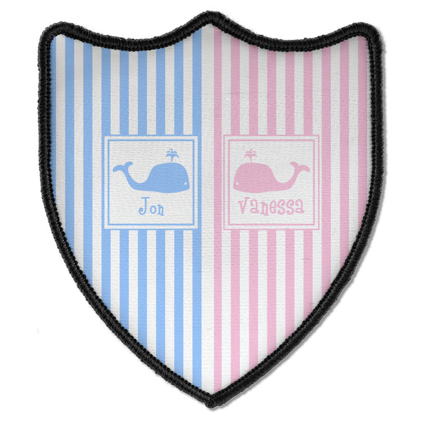 Custom Striped w/ Whales Iron On Shield Patch B w/ Multiple Names