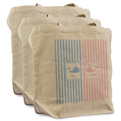 Striped w/ Whales Reusable Cotton Grocery Bags - Set of 3 (Personalized)