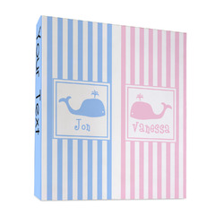 Striped w/ Whales 3 Ring Binder - Full Wrap - 1" (Personalized)