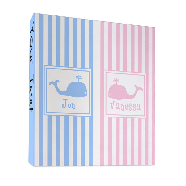 Custom Striped w/ Whales 3 Ring Binder - Full Wrap - 1" (Personalized)