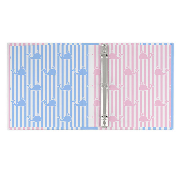 Striped w/ Whales 3 Ring Binders - Full Wrap - 1" - OPEN INSIDE