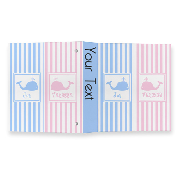 Striped w/ Whales 3 Ring Binders - Full Wrap - 1" - OPEN OUTSIDE