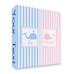 Striped w/ Whales 3 Ring Binder - Full Wrap - 2" (Personalized)