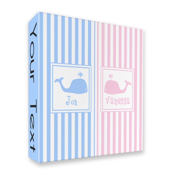 Custom Striped w/ Whales 3 Ring Binder - Full Wrap - 2" (Personalized)