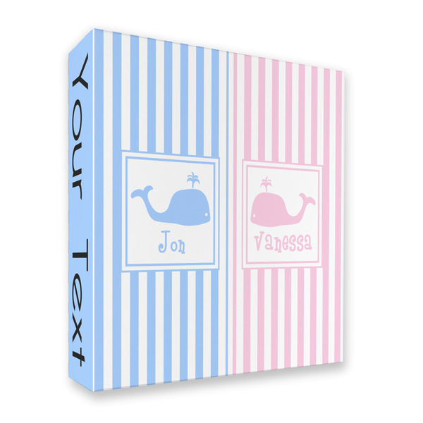 Custom Striped w/ Whales 3 Ring Binder - Full Wrap - 2" (Personalized)