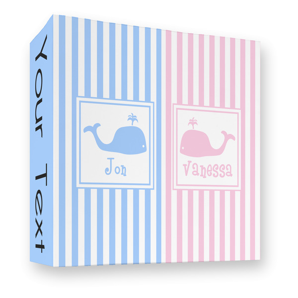 Custom Striped w/ Whales 3 Ring Binder - Full Wrap - 3" (Personalized)