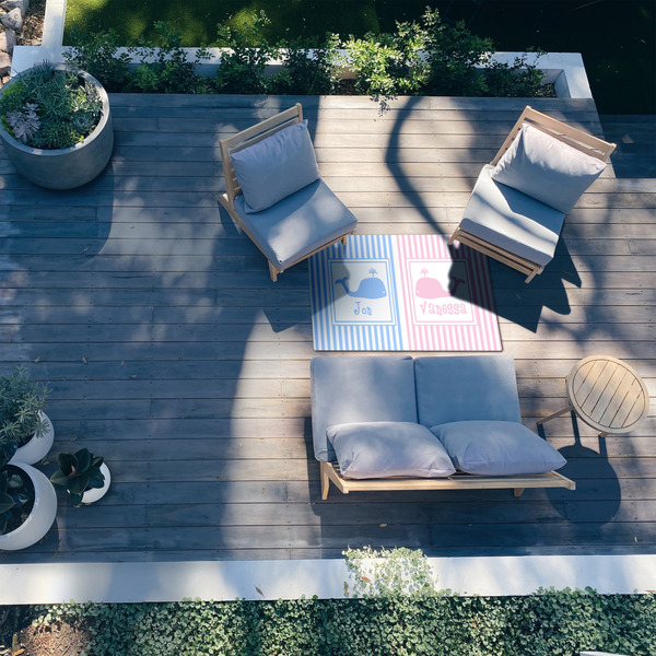 Striped w/ Whales 3'x5' Patio Rug - In Context